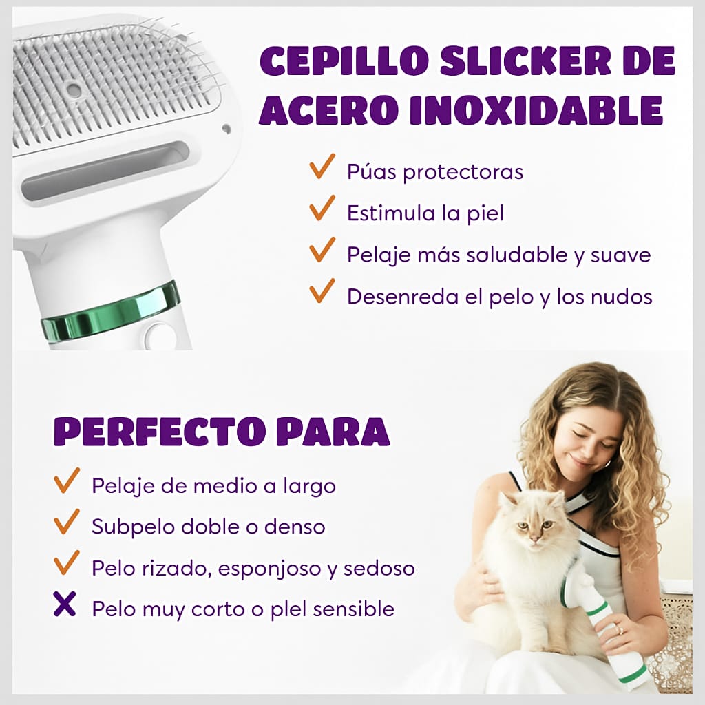 💨 Secador-Cepillo 2 en 1: Pelaje Suave, Secado Rápido y Sin Estrés